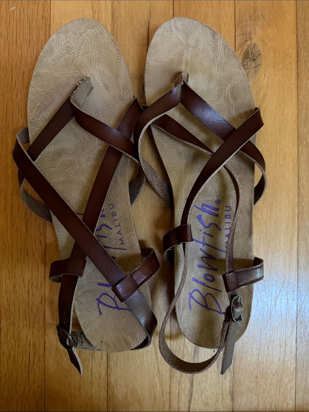 Blowfish Brown Leather Crisscross Strap Sandals